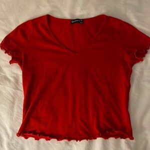 red cropped tee with fringe!